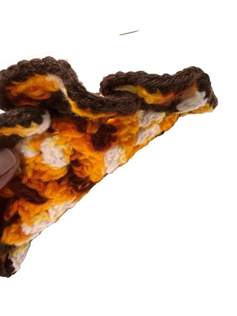 Vtg MCM 70’s Handmade Crochet Knitted Round Pot Holder Orange Brown Yellow 9.5'
